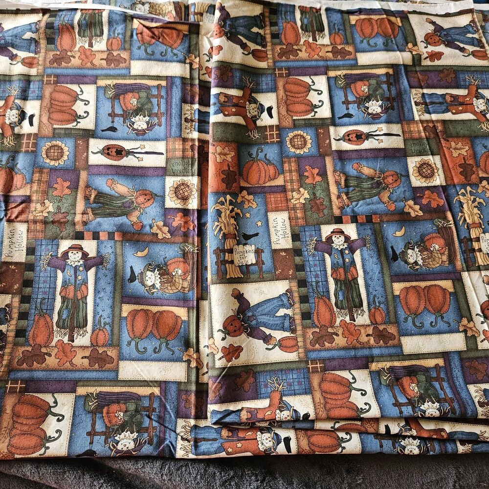 VIP Cranston Leslie Beck Scarecrow Pumpkin Halloween Quilt Fabric 1.5 Yards